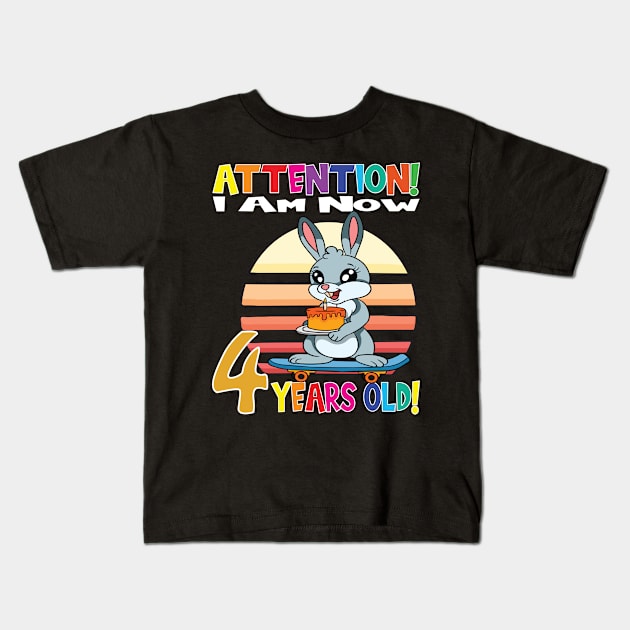 Rabbit Birthday I Am Now 4 Years Old Kids T-Shirt by MzumO